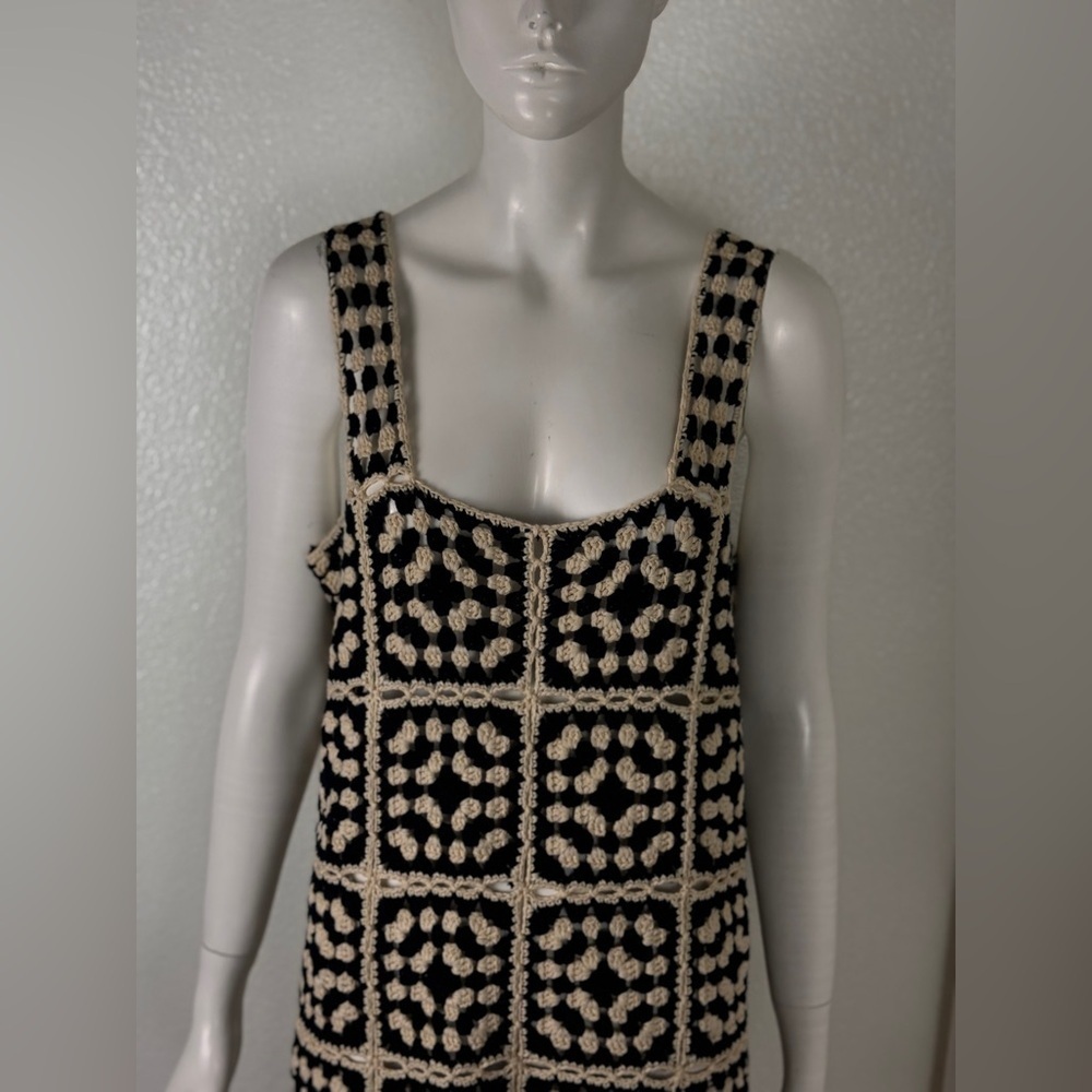 VICI Solana Patchwork Crochet Mini Cover Up Dress Black Ivory Sz X-Large E25 - Picture 5 of 15